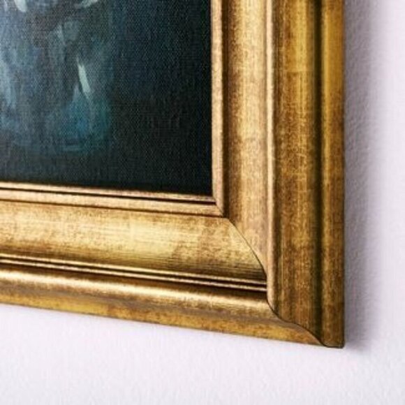 Threshold Studio McGee 11x14 Floral Arrangement Framed‎ Wall Canvas Gold/Navy - Picture 3 of 6